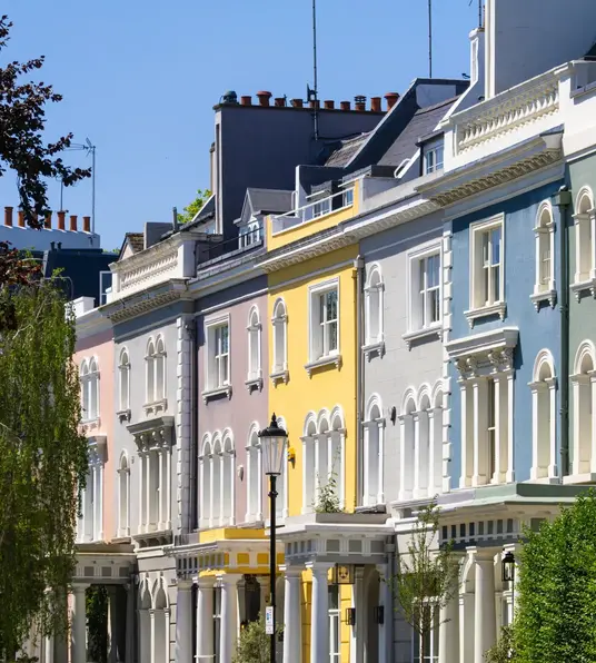 a row of colorful buildings