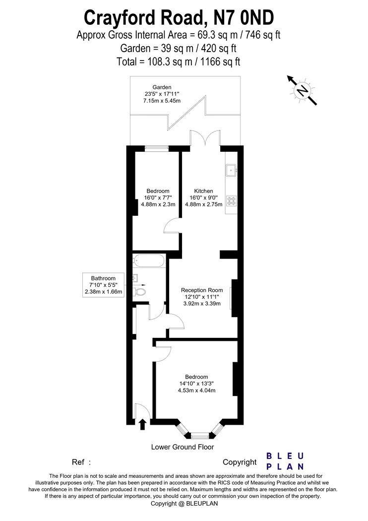 2 bedroom property for sale in Crayford Road, London, N7 (Ref KET230215